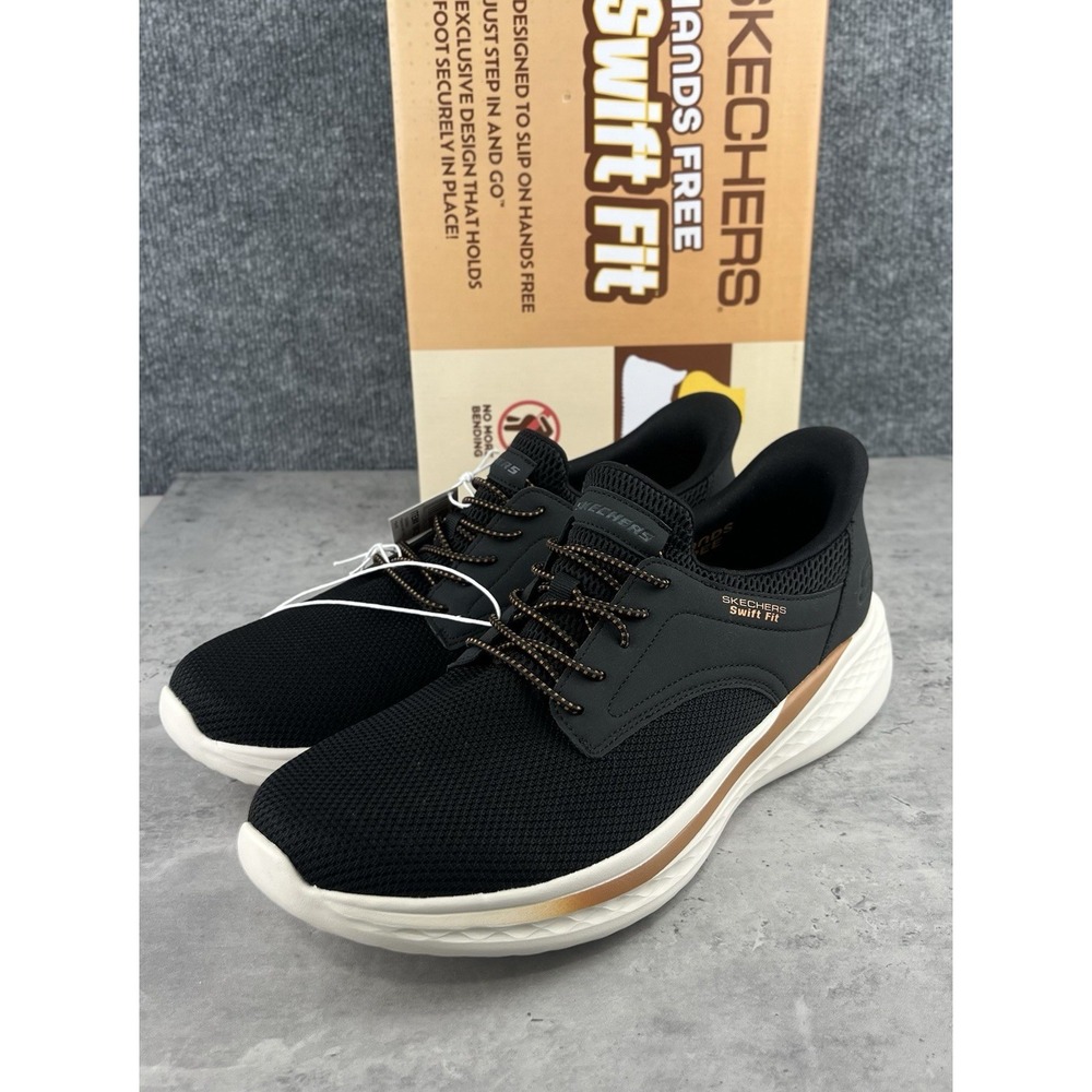 New Skechers Swift Fit Hands Free Slip Ins Mens 12 Brown White Memory Foam Shoes